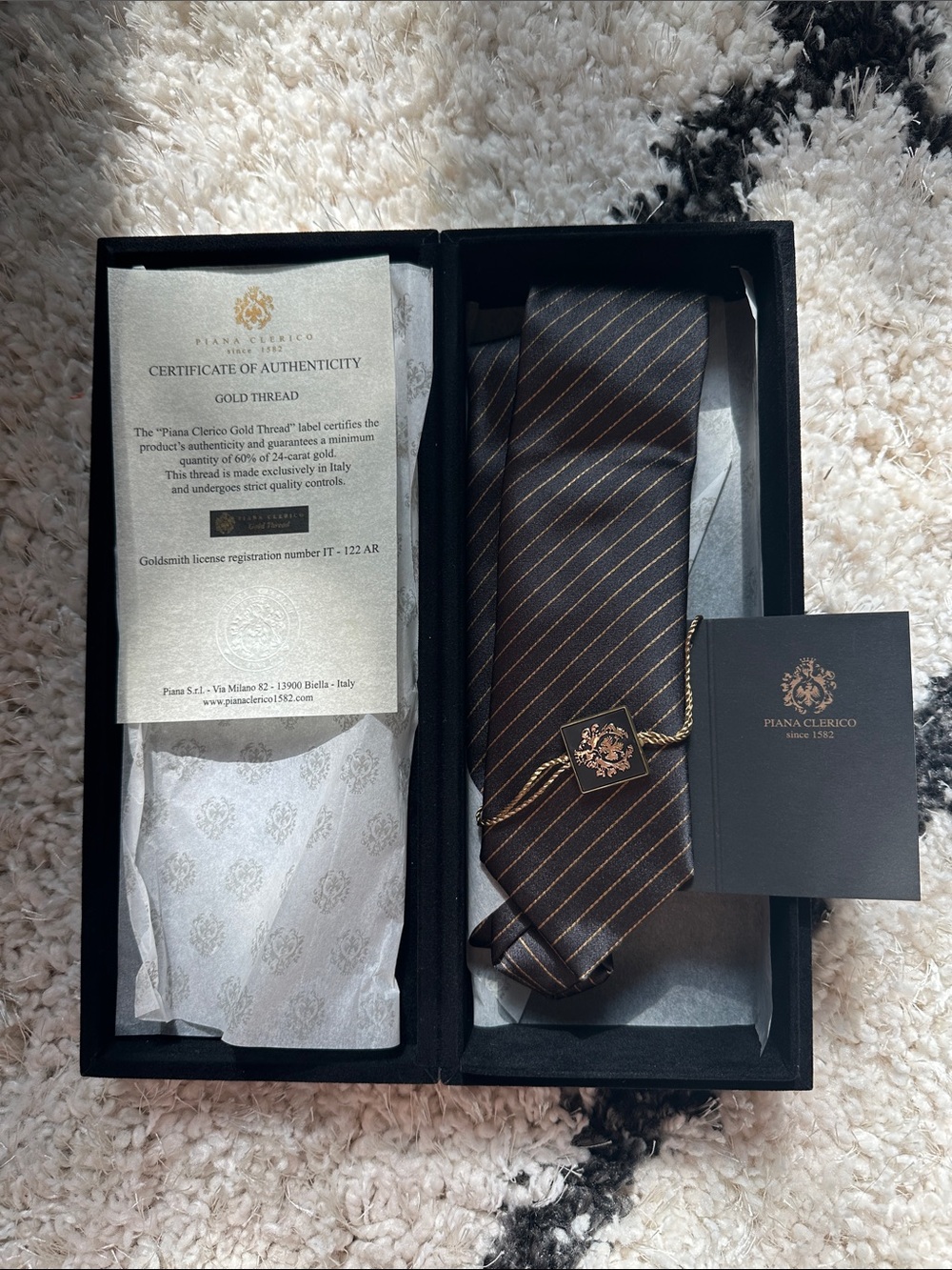 Piana Clerico Striped Silk Tie with Gold Thread